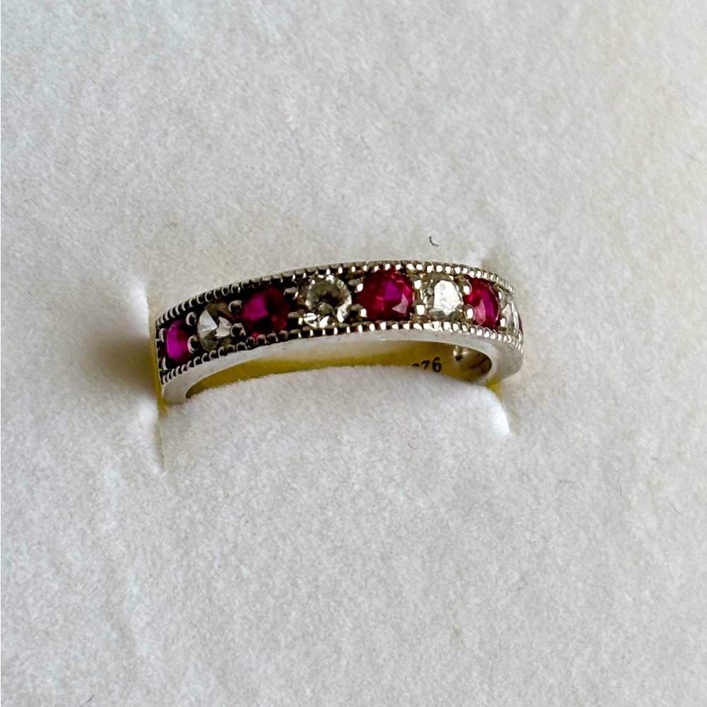 PEORA Sterling Silver 4mm Milgrain Ruby Half-Eternity Ring